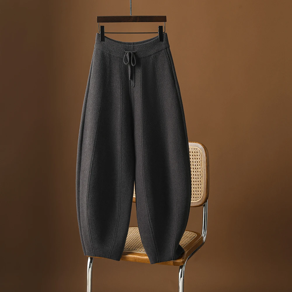 重磅双面绒镰刀裤子秋冬加厚宽松灯笼裤高腰哈伦裤冬季弯刀裤子