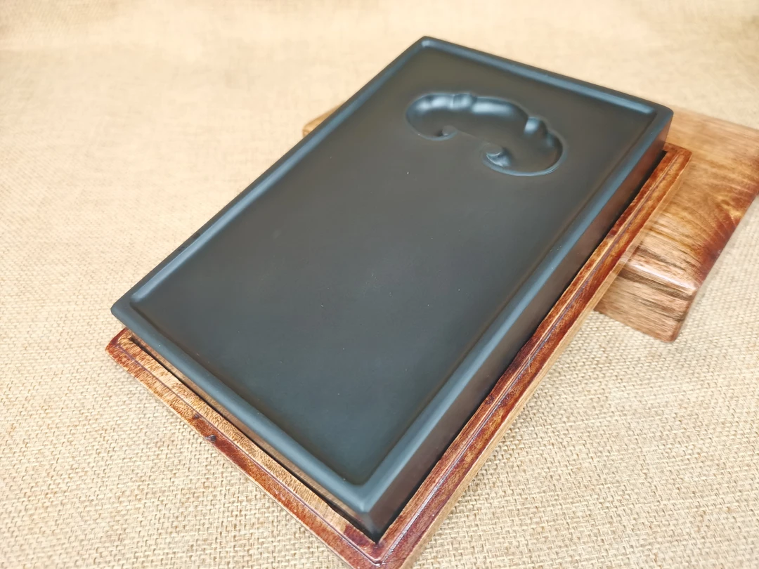 真歙砚宋坑纯肉黑光板长方如意中小楷长方如意研墨高档实用砚台