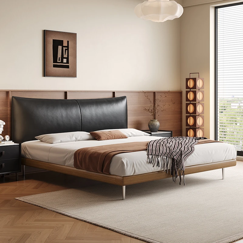 床真皮床风1.8米简约主卧意式极简复古风双人床婚床