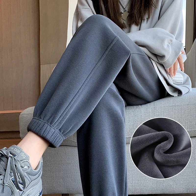 黑色运动裤女宽松束脚2023春秋款哈伦裤百搭显瘦薄款加绒休闲卫裤