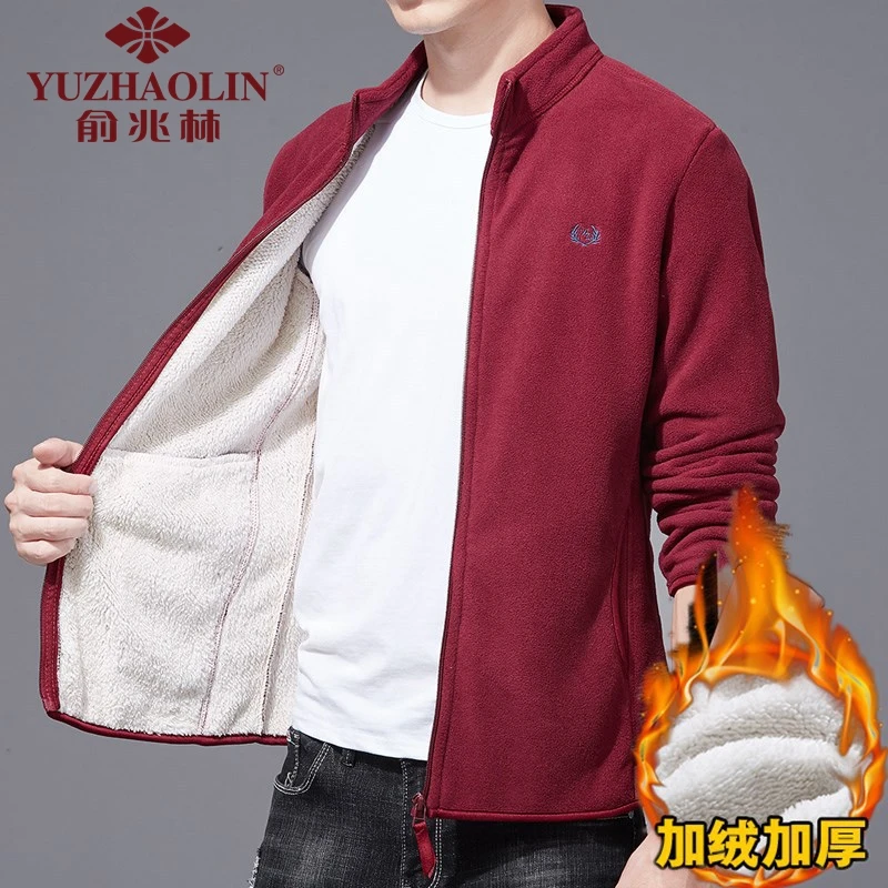 2023春秋冬季外套男加绒加厚保暖抓绒衣立领摇粒绒休闲上鳄鱼卫衣