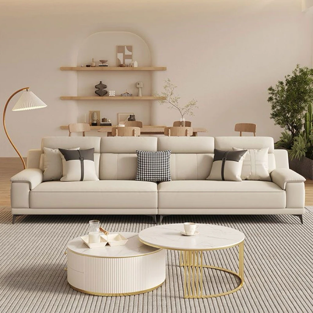 意式轻奢真皮沙发猫抓皮客厅现代简约极简直排小户型三人位组合