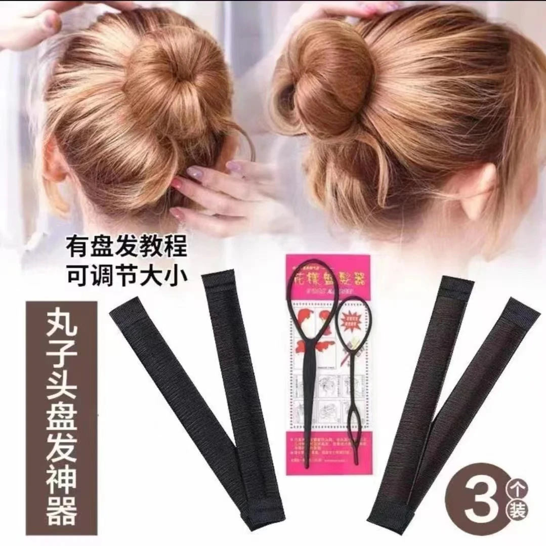 布艺发饰 夏季简约花苞丸子头神器懒人盘发 造型固定器蓬松卷发饰