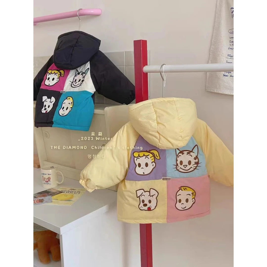 女童2023新款连帽卡通棉服加绒加厚外穿防寒防风连帽外套休闲棉衣