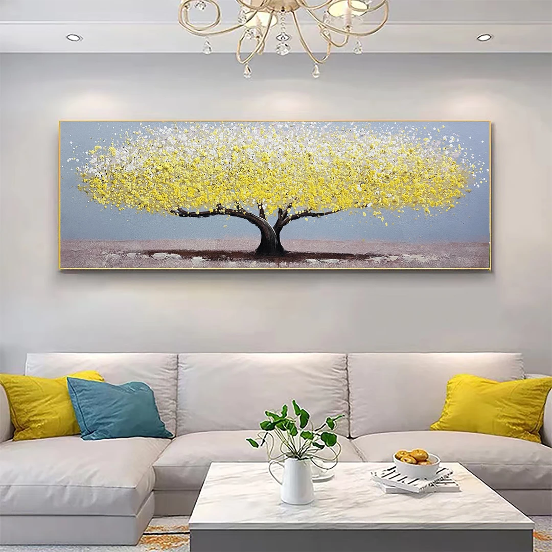 SF 162 黄金树高级客厅手工砂岩添笔油画装饰画沙发背景180/60