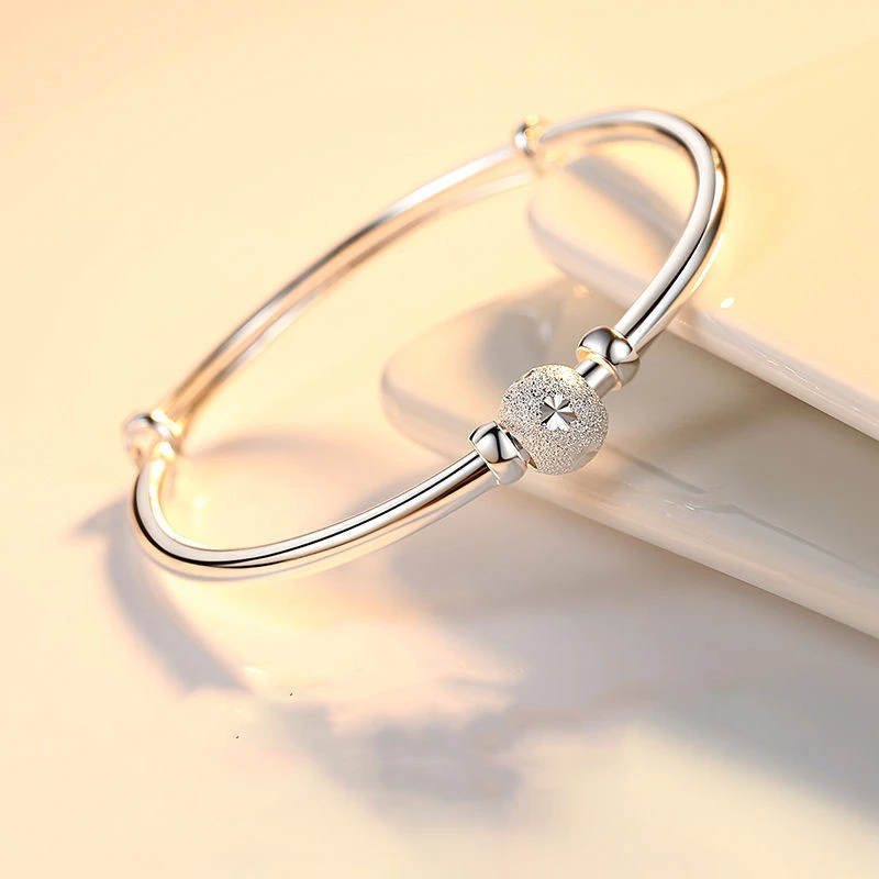 足银手镯 033转运珠手镯女年轻款闺蜜幸运珠简约时尚镯子