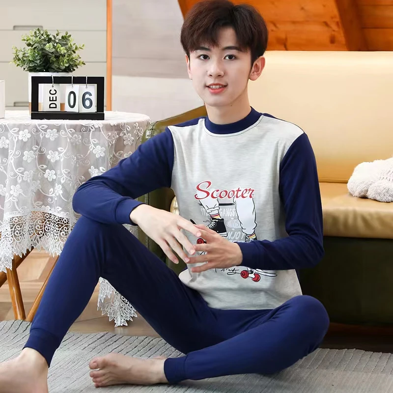 青少年内衣套装纯棉中学生秋衣秋裤男女孩中薄款学生睡衣棉毛套装