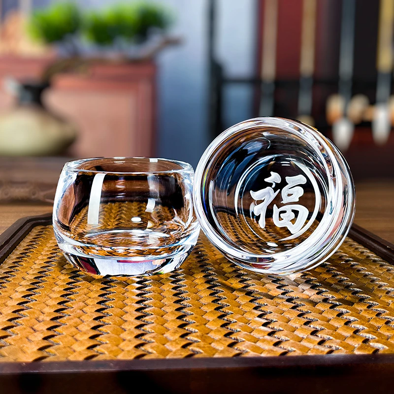 安享生活原矿水晶杯“福”字小茶杯茶器泡茶水杯中式茶具好物主人杯