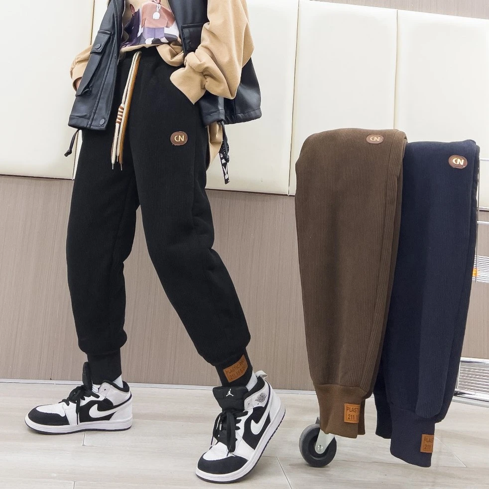 儿童卫裤加绒加厚冬季新款中大童冬季保暖休闲宽松男童休闲裤长裤