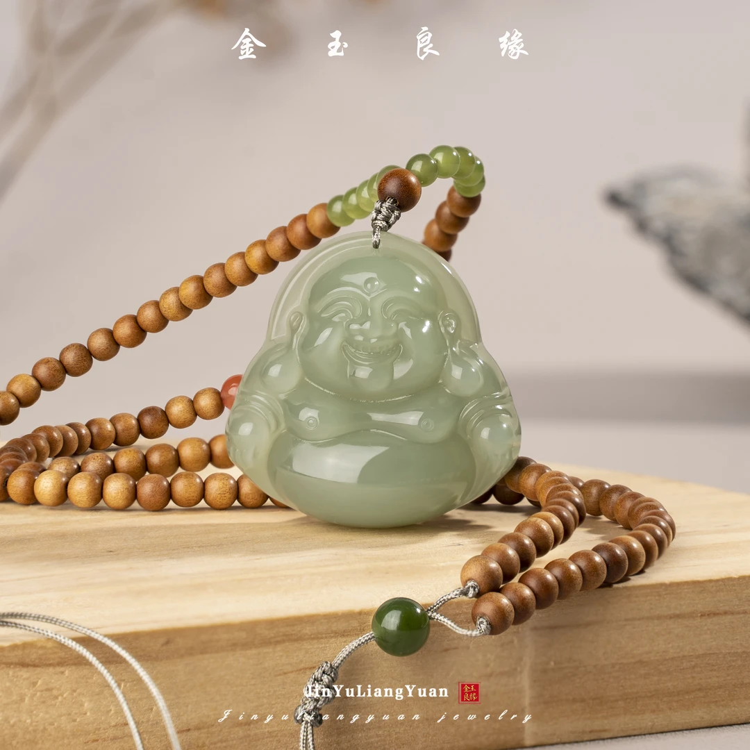 金玉良缘天然印度老山檀冰晴和田玉气质简约佛公 颜色多样性发一