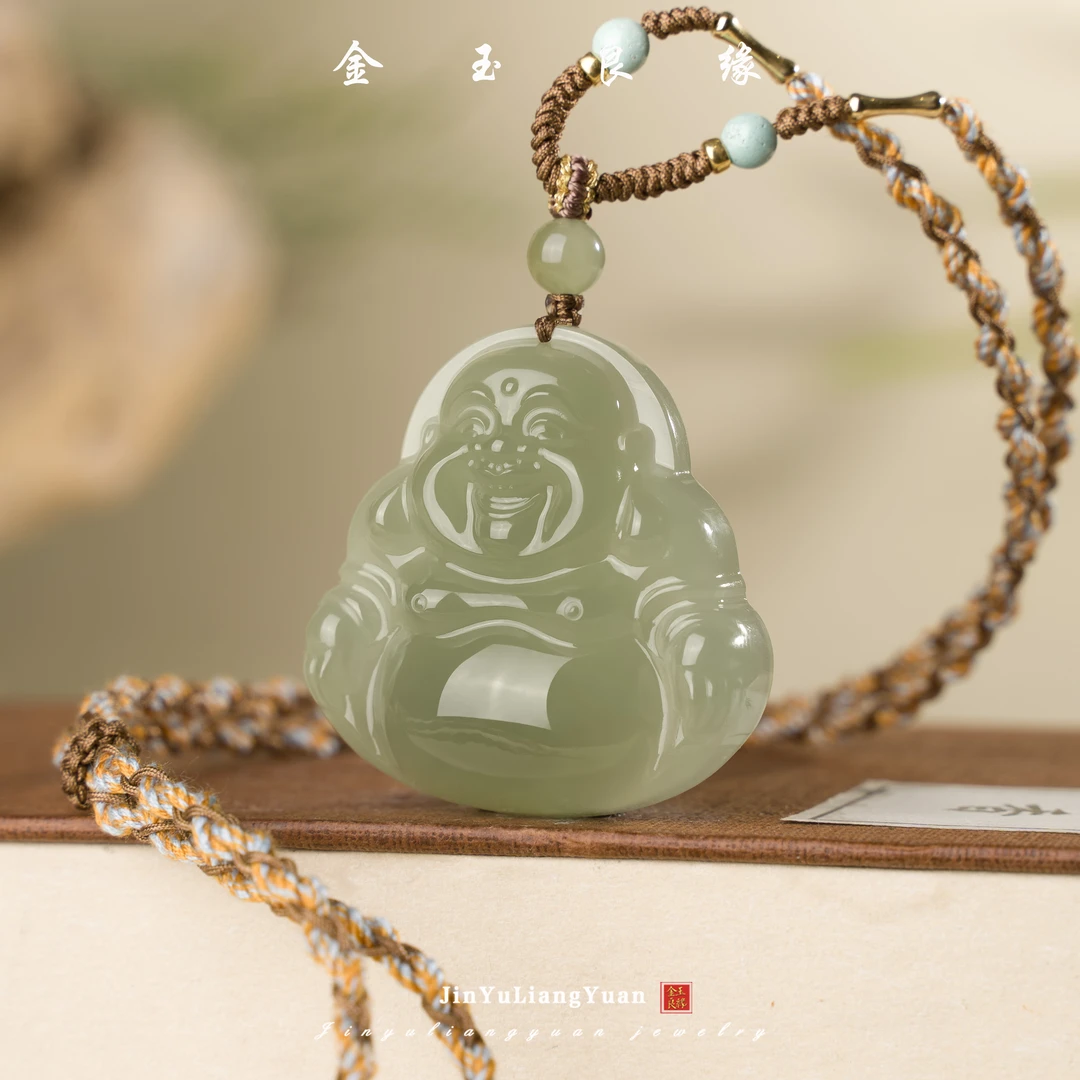 金玉良缘 天然和田玉晴水大肚弥勒佛吊坠 颜色多样性发一