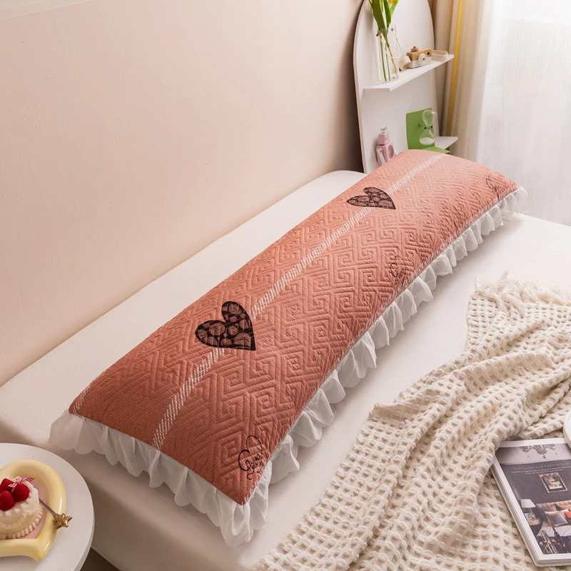 夹棉花边双人长枕套枕头套加长1.2米/1.5m/1.8米大号长款枕芯套子