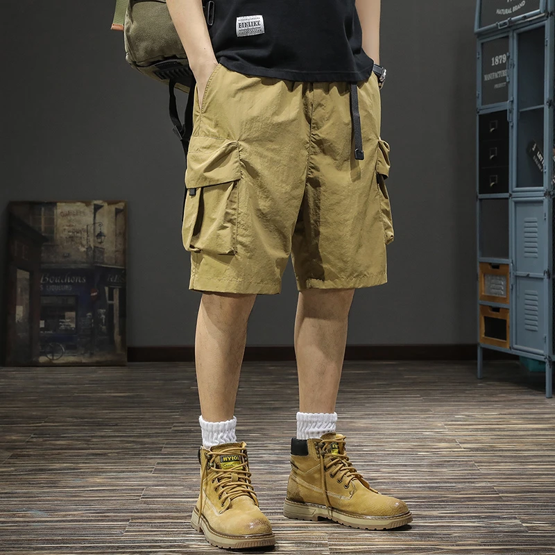 美式机能潮牌冰丝工装短裤男宽松大码夏季薄款ins速干直筒五分裤