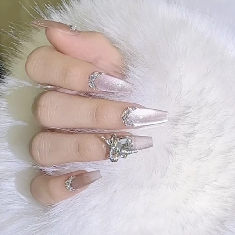 新款手工穿戴甲晶石猫眼款搭配下号锆石异形奢华大饰品成品穿戴甲