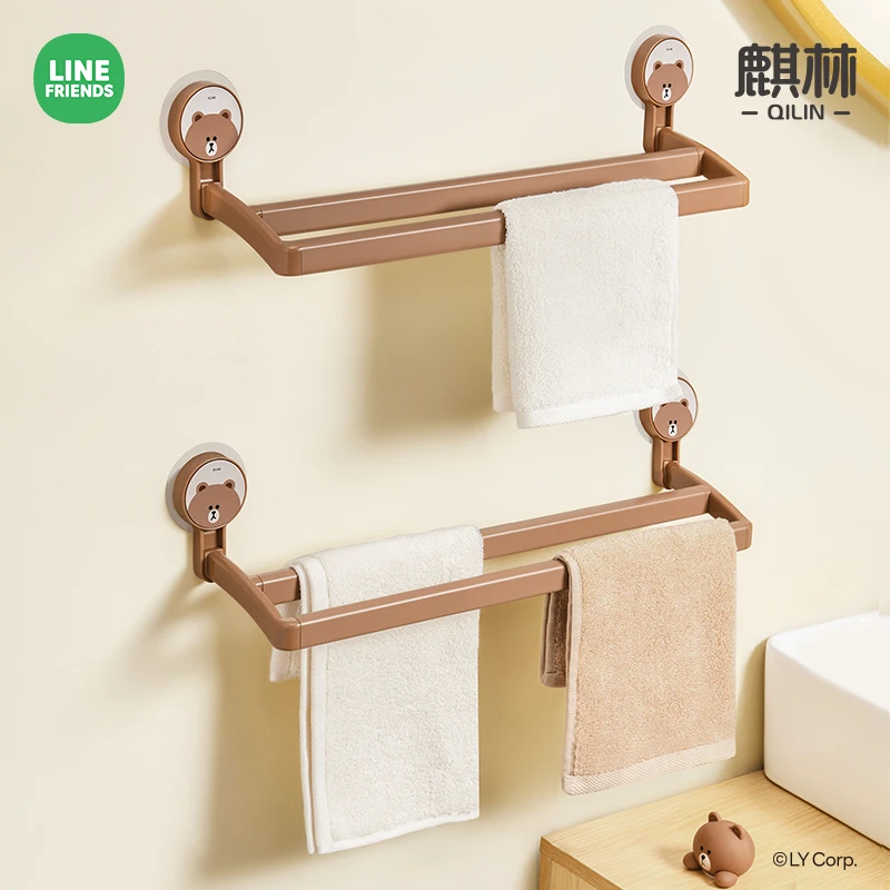 布朗熊毛巾架浴室置物架免打孔洗手间壁挂式浴巾拖鞋架收纳