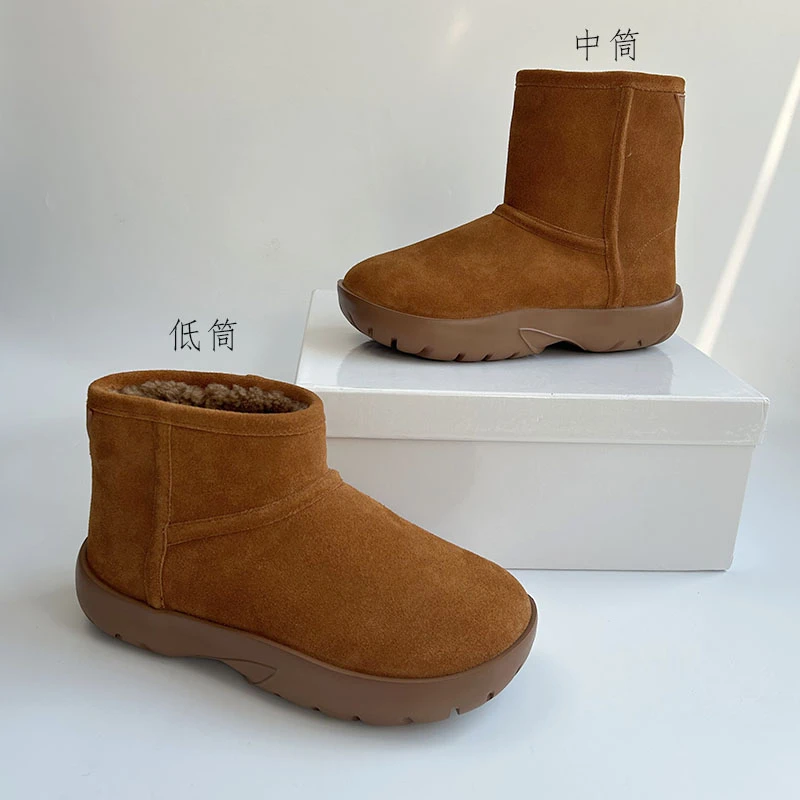 2024冬季中筒雪地靴皮毛一体加绒加厚保暖厚底时尚休闲百搭款女鞋