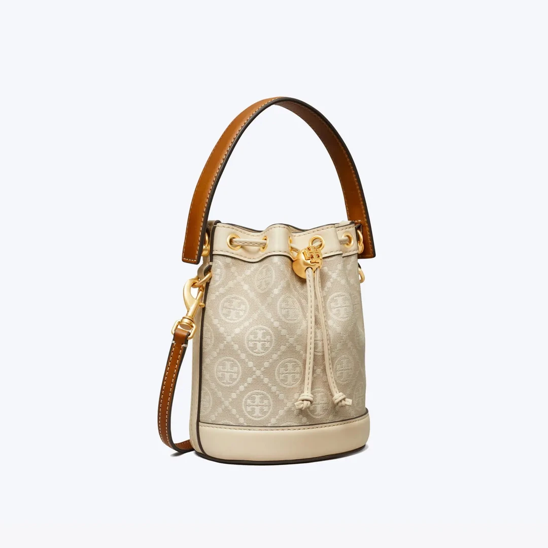 Tory Burch汤丽柏琦 T MONOGRAM 迷你复古女士抽绳水桶包80534