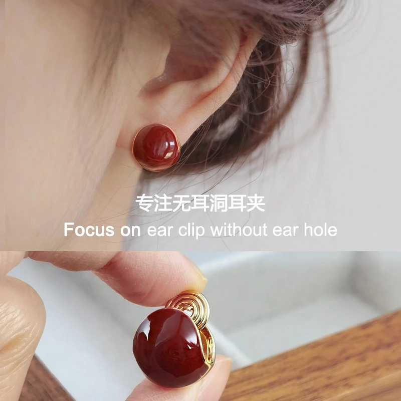 铜合金耳饰 相思豆气质感蚊香盘耳夹无耳洞高级款耳环高端耳饰58