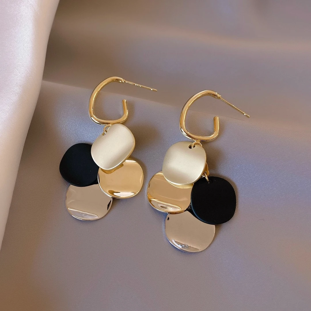 光亮圆片耳坠小香风气质耳环2023年新款潮韩国气质网红耳饰女