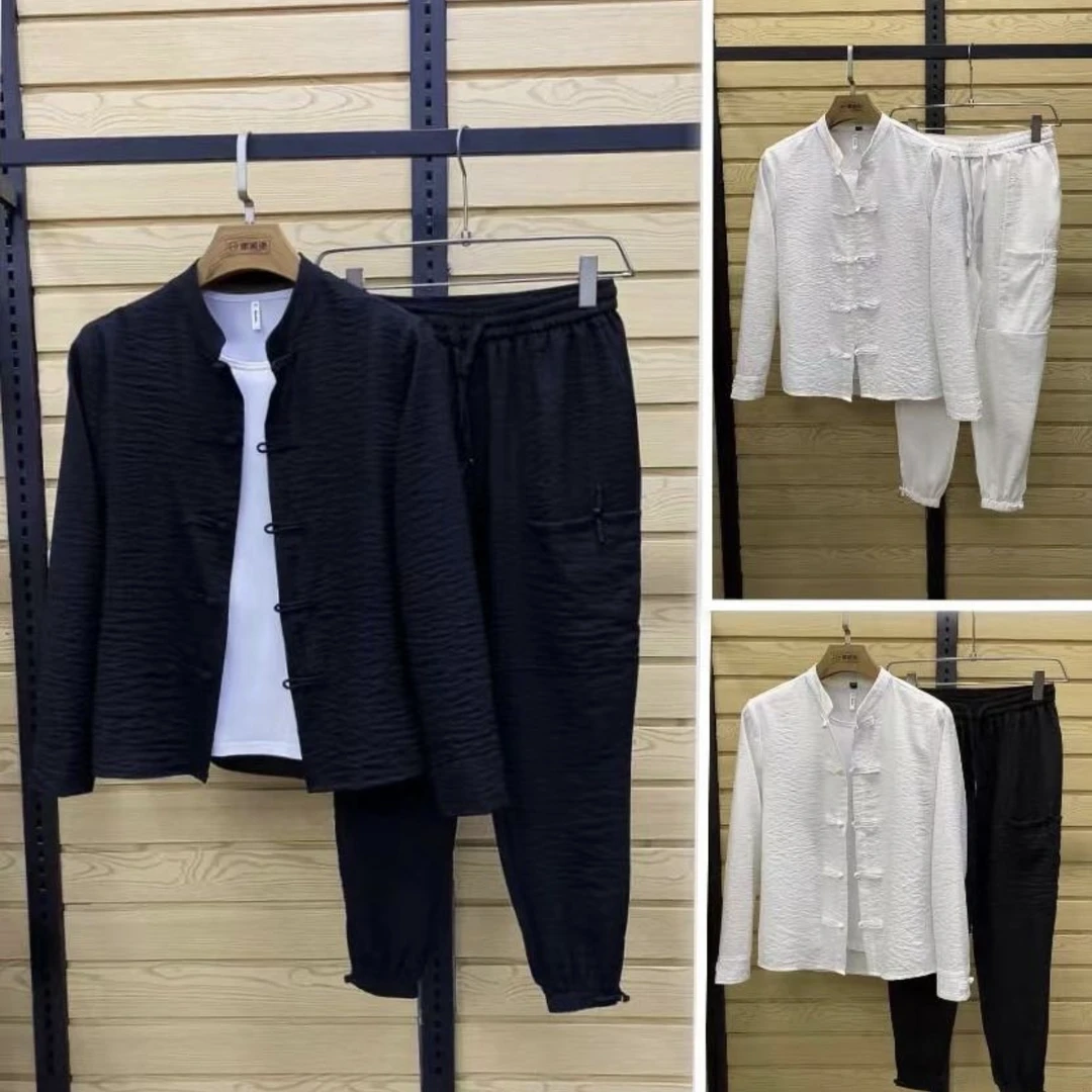 男士新款舒适时尚休闲百搭中国风长袖中式中年立领春秋复古宽松