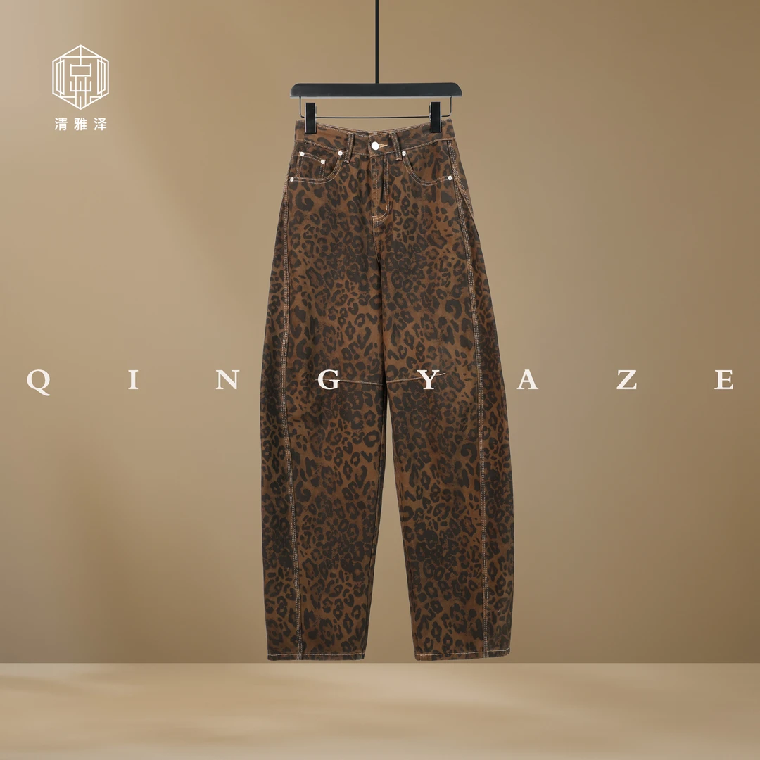 复古豹纹！结构时髦牛仔裤！GZ4724