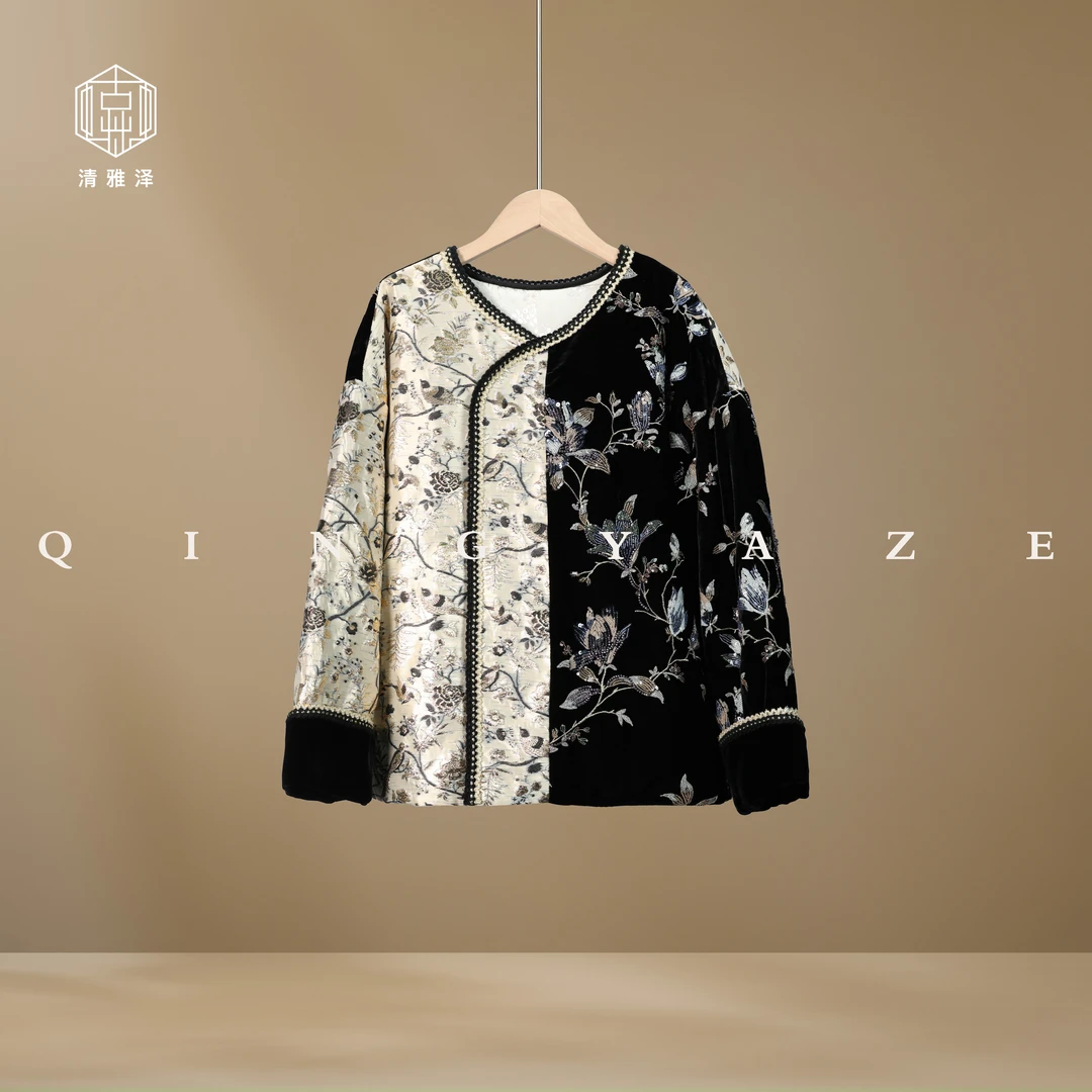 凛冬之梦！真丝丝绒重工订珠新雪丽棉服外套！GZ4902