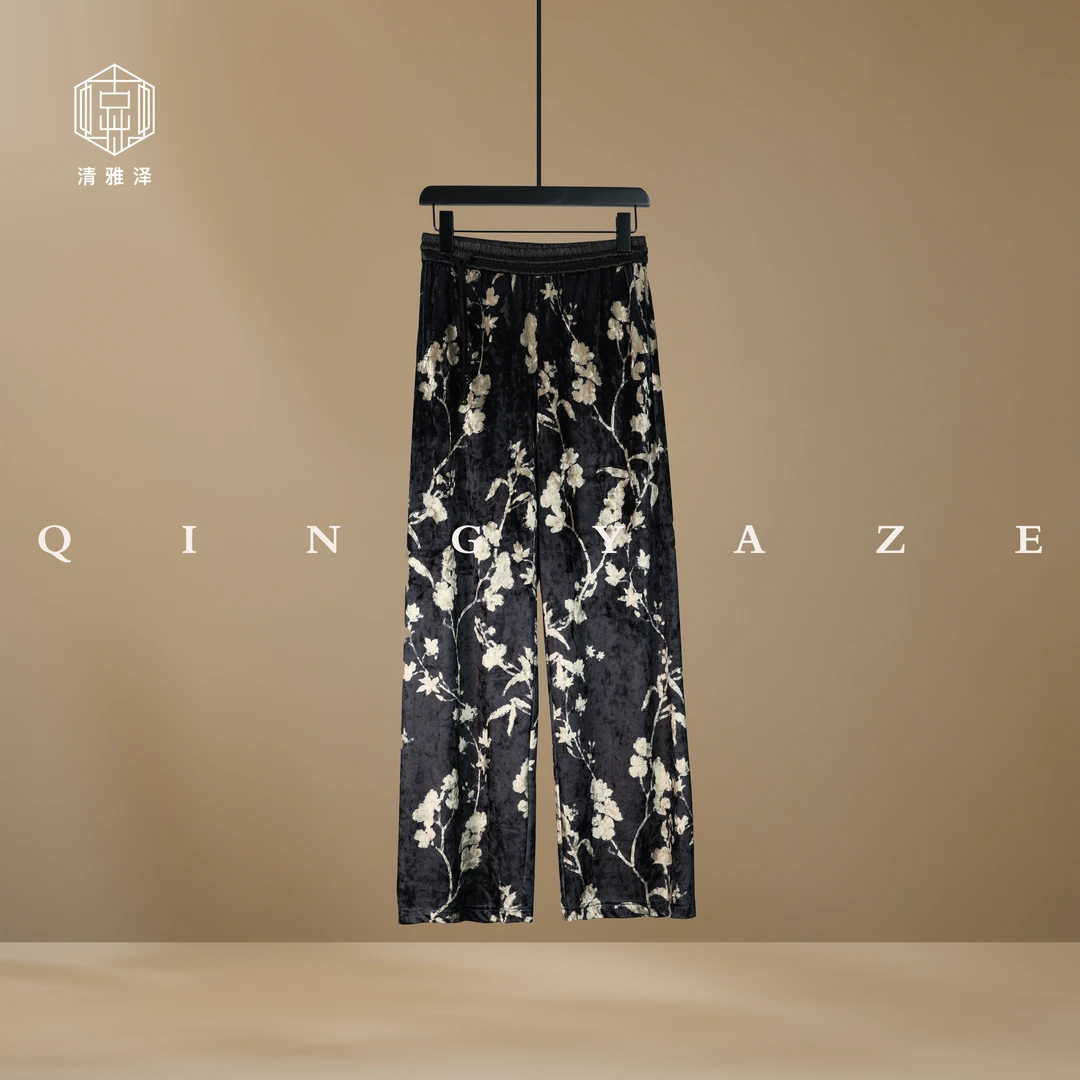 漫花裤！进口丝绒新中式长裤！GZ4424