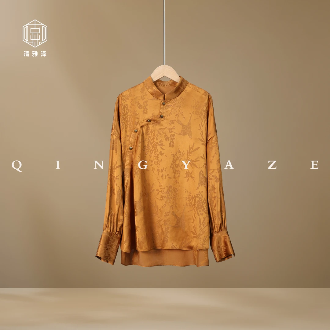 东方树叶！人丝提花新中式衬衣！GZ4934