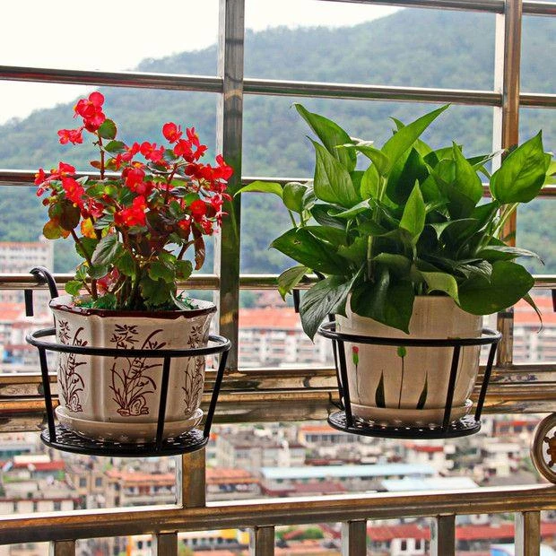 铁艺阳台花架栏杆花架护栏挂式花盆架悬挂吊篮架家用办公室绿萝架