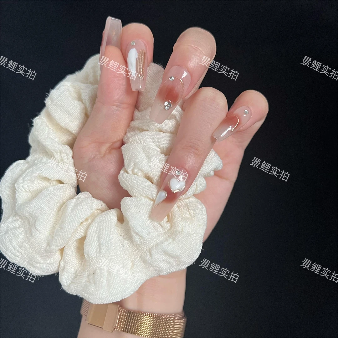 【奶油甜心】景鲤实拍纯手工光疗甲轻奢百搭简约款裸色穿戴甲