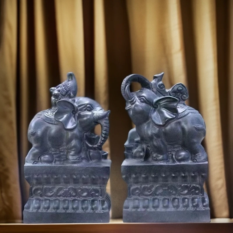 青石材质大象摆件门口石雕象招财如意葫芦家用