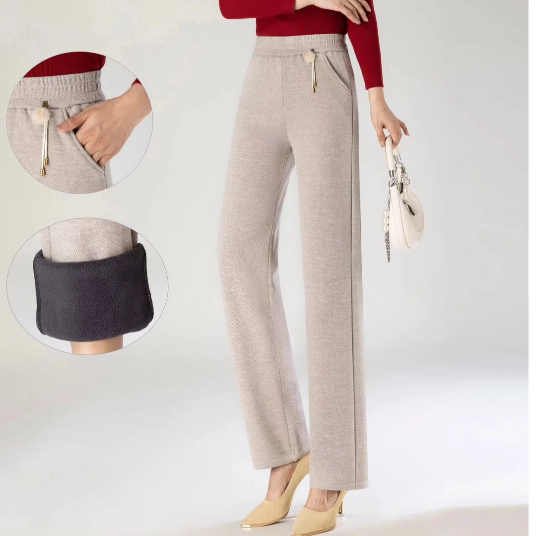 中老年筒裤妈妈裤子冬款松紧新款宽松高腰女裤冬款加绒百搭裤1788