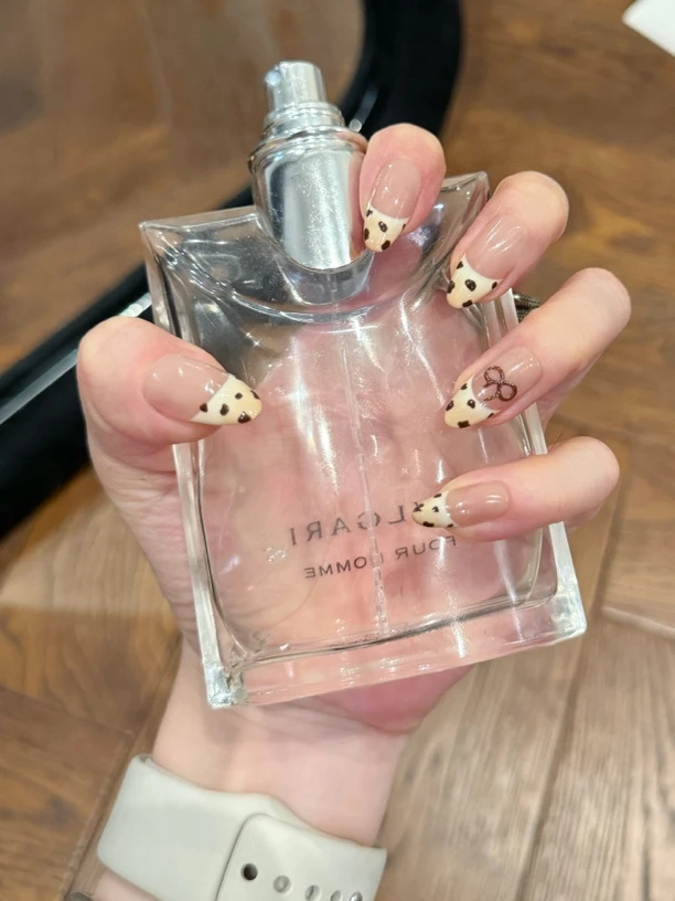 8236豹纹立体蝴蝶结爆款秋冬高级纯手工穿戴甲美甲杏仁甲穿戴式