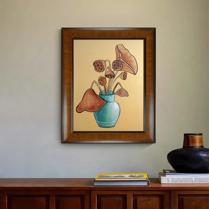 u作【秋韵】手绘油画玄关餐厅挂画中古风新中式装饰画复古