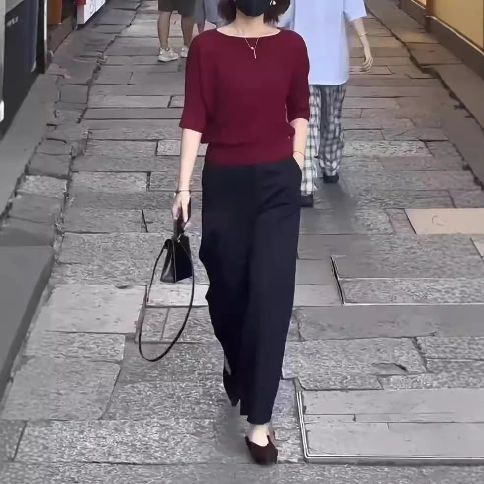 24839高智淡人2024秋季新款纯色圆领长袖上衣垂感休闲裤时尚女