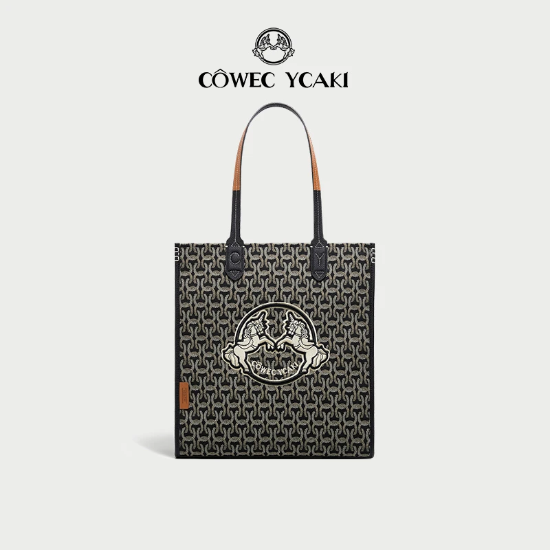 【官方正品】Cowec Ycaki新款提花托特包大容量单肩女包百搭大包z