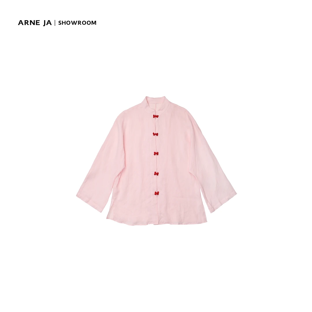 ARNE JA｜“梅丁系列”东方美学慕斯粉撞色盘扣苎麻肌理中式衬衫