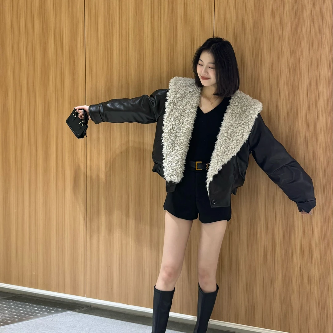 【福桃推荐】冬季上新美式高级感大翻领加厚羊羔买皮衣外套