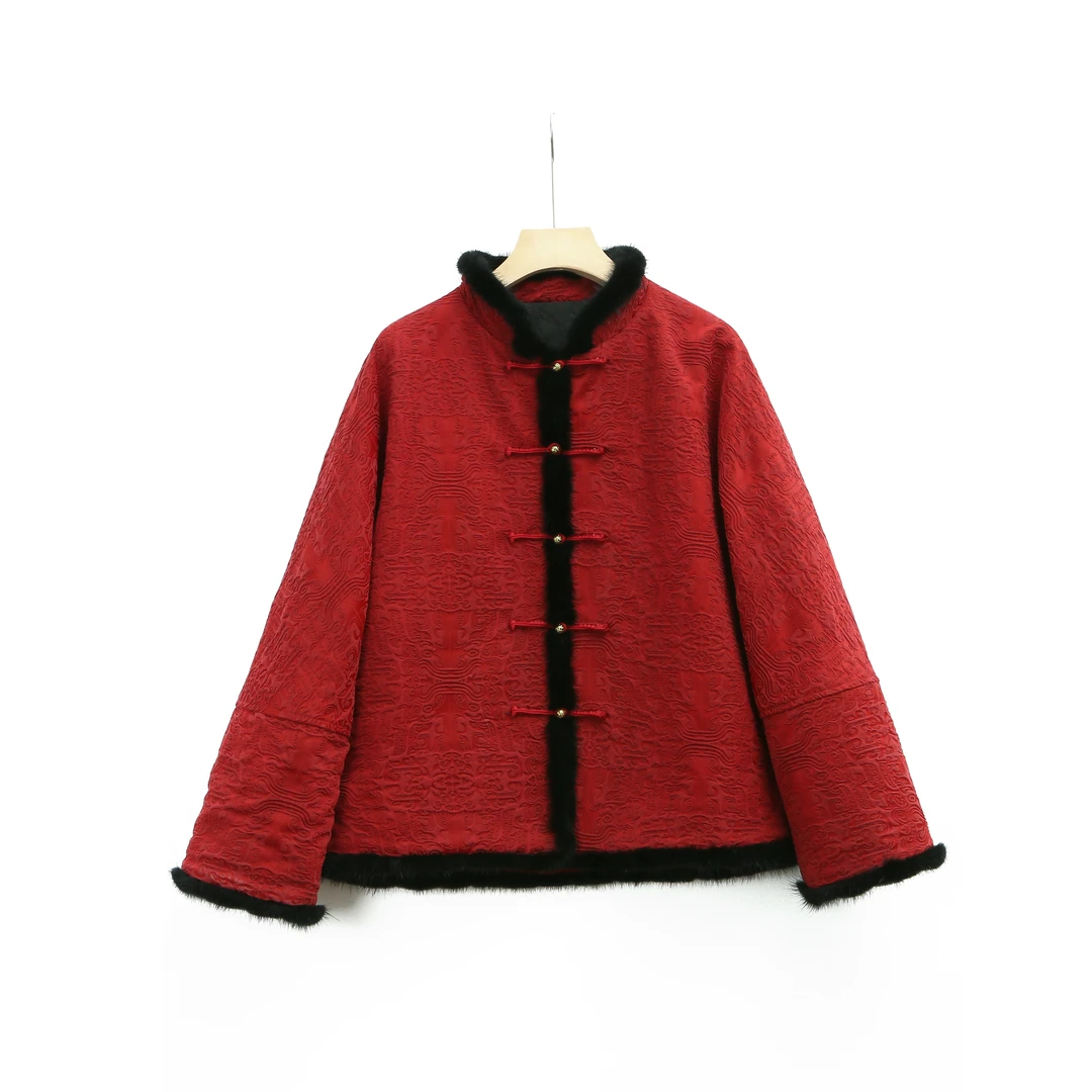 香云纱油丝水貂毛棉服3232