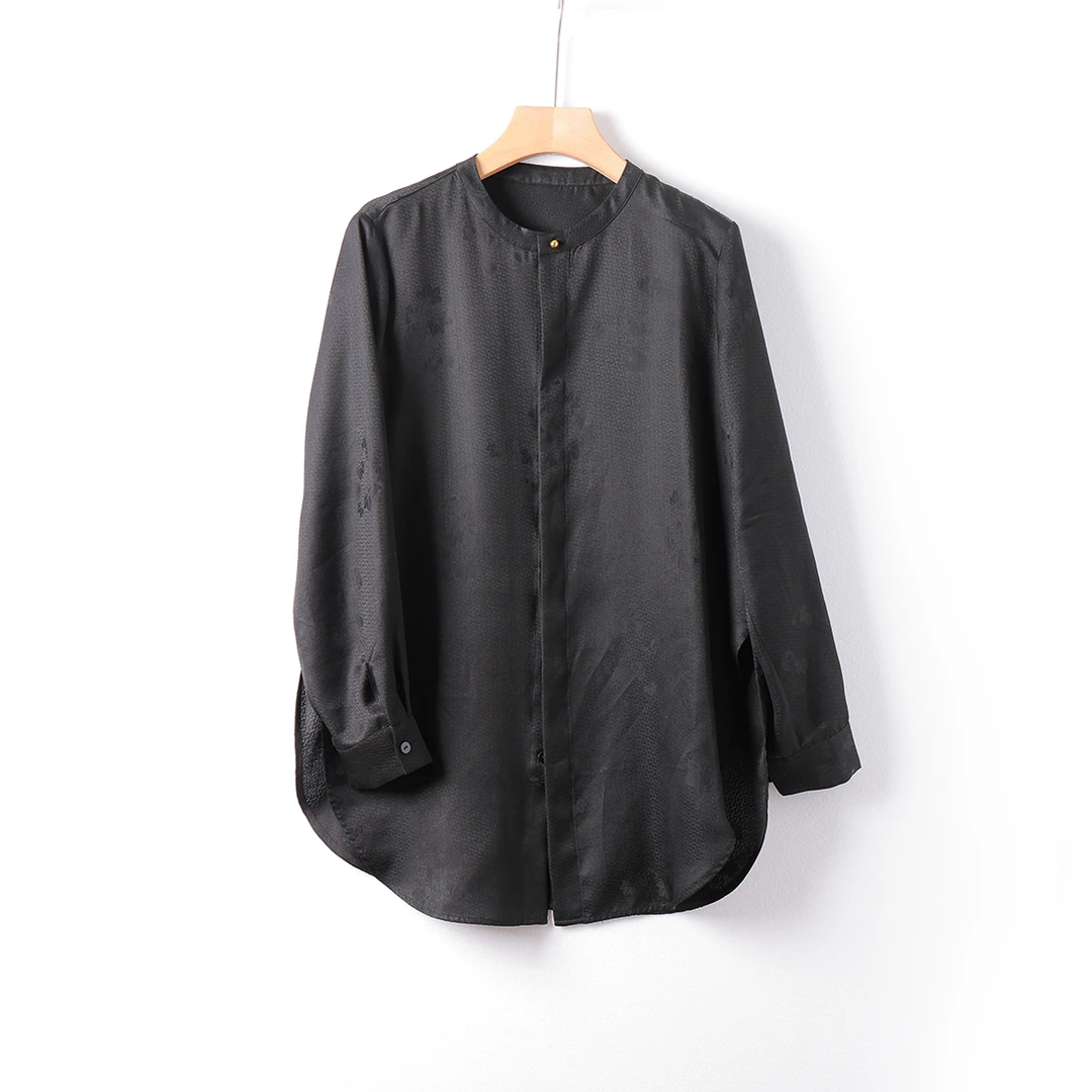 桑蚕丝透孔花罗中长款衬衫X12383