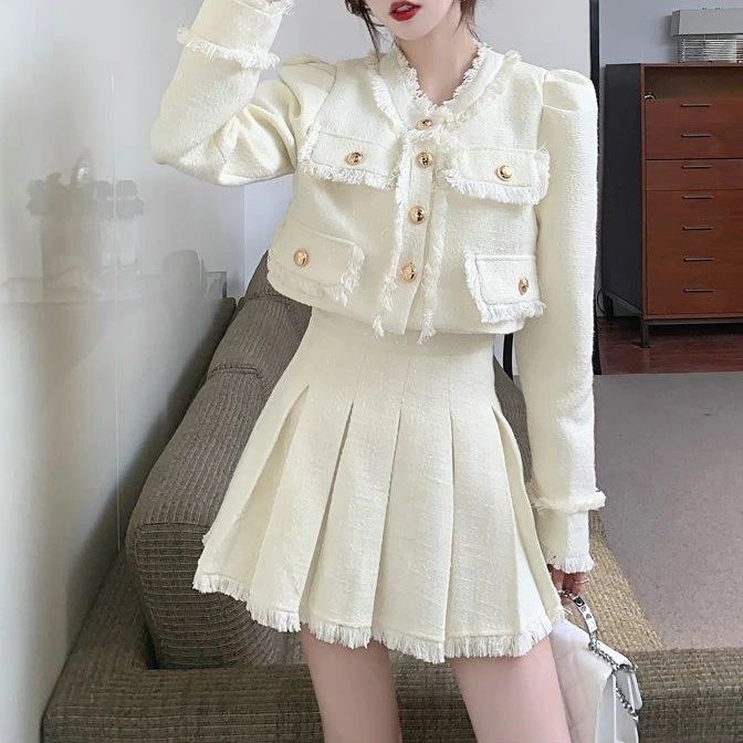 小香风套装裙两件套秋冬新款法式气质名媛短款外套+半身裙两件套