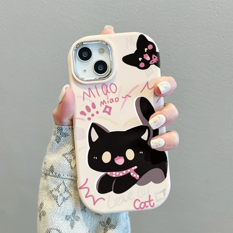 黑猫镜框防摔苹果15手机壳(华为mate60)荣耀iphone13/14pro硅胶