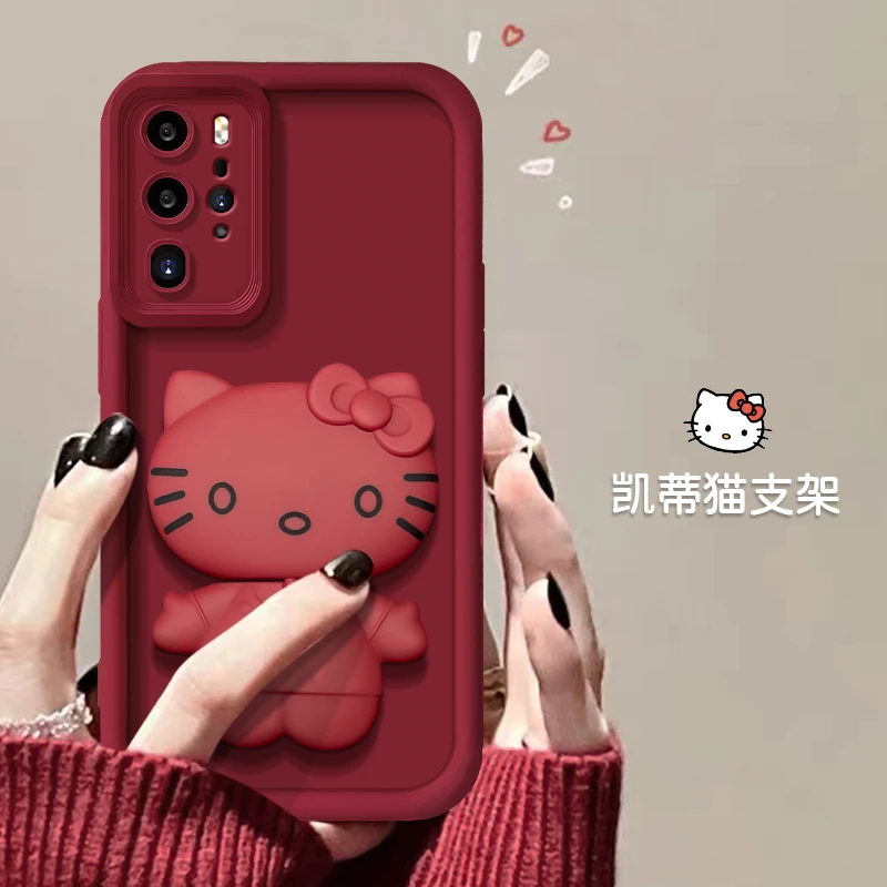 华为p40/p40pro凯蒂猫支架全包相框精孔防摔手机壳网红可爱