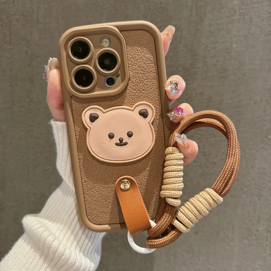 小熊贴件可爱苹果15秋冬款全包手机壳oppo小米vivo华为mate60硅胶