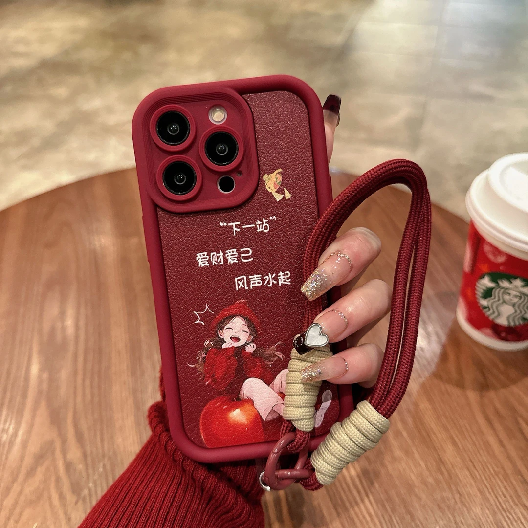 爱财天眼阶梯酒红色苹果15防摔手机壳oppo小米vivo华为mate60创意