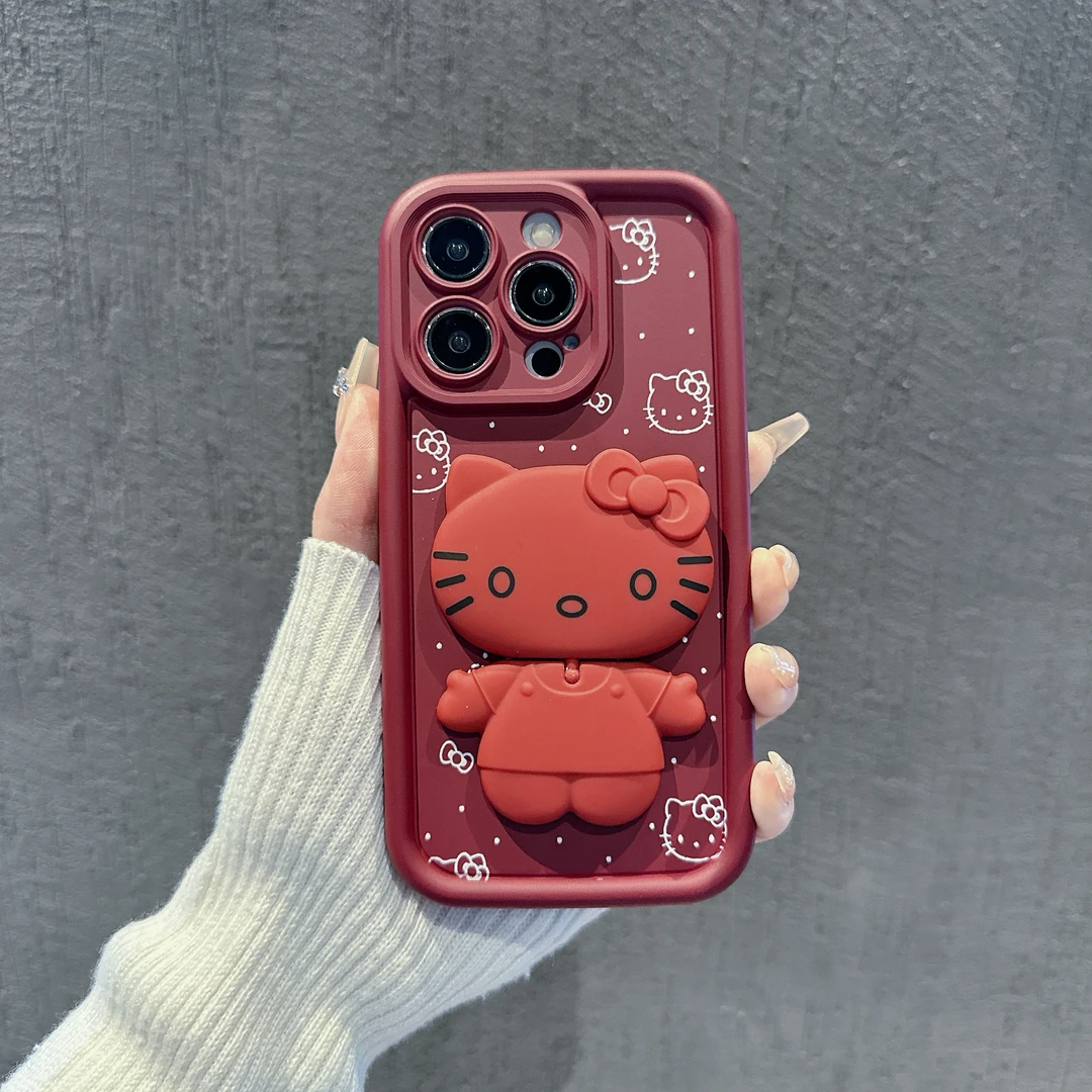 kt猫镜子支架苹果15手机壳（华为oppo小米vivo）iphone13/14pro硅胶
