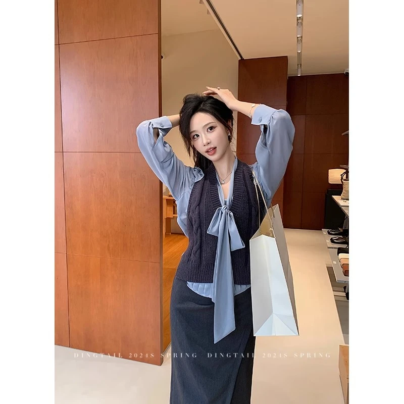 2024年秋季新款短款无袖针织衫马甲挂脖背心上衣女