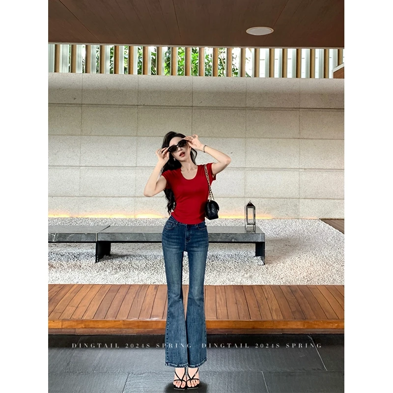 高腰微喇牛仔裤女夏季薄款2024年新款百搭显瘦马蹄裤