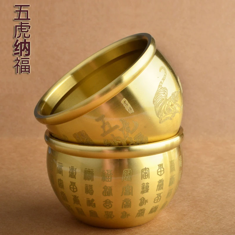 黄铜缸摆件精选小黄铜缸百福缸茶缸浮雕烟灰缸办公室展示创意摆件