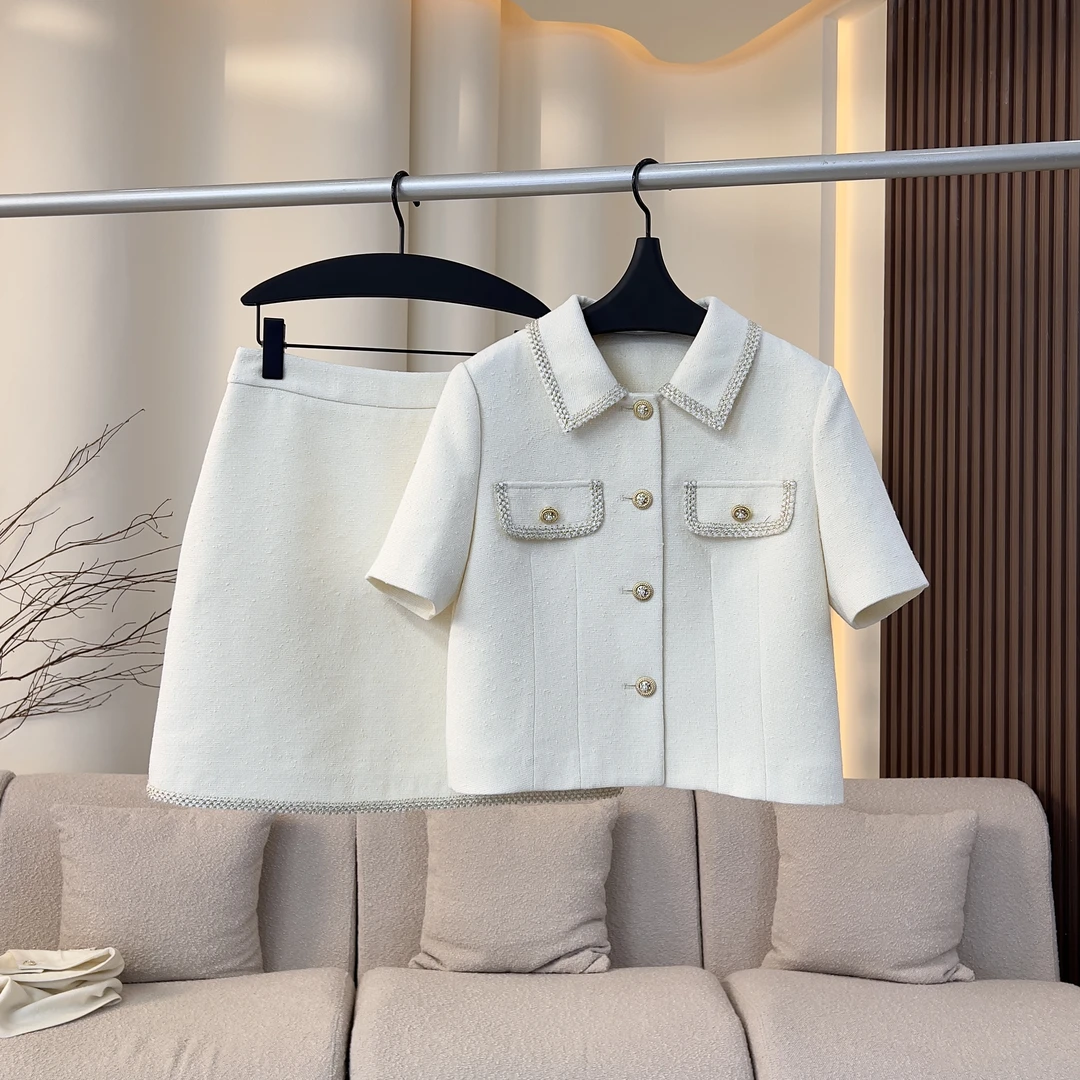 2024小香风短袖夏季轻奢法式外套百搭显瘦A字裙外套半裙X-ZB39